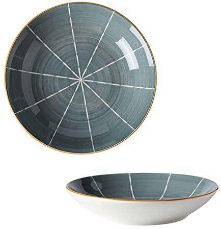 LAVAMI Nudelschalen aus Steinzeug, 2er-Set, Tellerschalen aus Keramik, niedrige Schüsseln, Schalen, Grau, 20 x 20 x 4 cm (Color : Dark Grey, Size : 20x20x4cm)