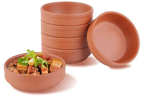 Terracotta Bowl, Iceten Tapas Olive Bowls Brown Glazed Cazuela Casserole Dishes Oven Safe Cooking bowls for Tapas Dishes Morrocan Dishes Camembert Serving Dishes Cazuela Dishes(6PCS,9.8㎝)