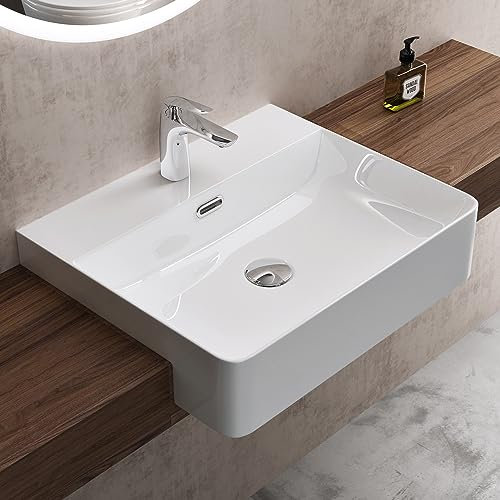 Sogood Lavabo à Encastrer Blanc Vasque en Céramique Lave Mains Rectangulaire de Qualité pour Salle de Bain 50,5x42,5x12,5cm Brüssel702