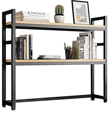 Office Desk Bookshelf, Small Desktop Bookshelf 2 Tier, Desktop Organizer Office Storage Rack, Adjustable Wood Metal Display Shelf, for Kitchen Office Bathroom Shelf Attachment (Color : Black