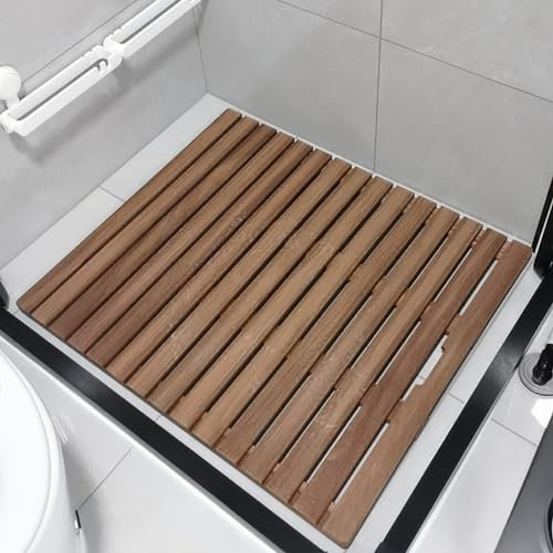 Badematten 24 28 30 34 38 40 44 Zoll Länge Teak-Massivholz-Duschbodenmatte, große kleine quadratische Badematte mit rutschfestem Fuß und mit mittlerem Abflussloch, for Innendusche/Fliesenboden ( Size