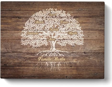 Tableau Personnalisé Arbre de vie Bois Famille pour Décoration Murale de Salon | Idée de Cadeau Personnalisé Femme ou Homme | Cadre Personnalisé pour Anniversaire | Objet Personnalisé avec Prénom