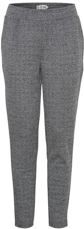 ICHI Ihkate Jacquard Pa8 Pantaloni Casual da Lavoro, Nero/Bianco a Spina di Pesce (203523), XL Donna