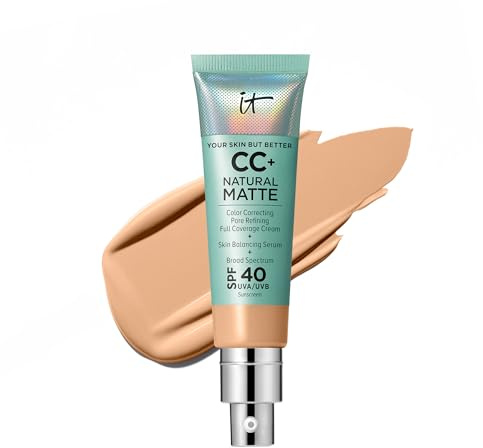 IT Cosmetics CC+ Cream Natural Matte (Medium) - Poreless Full Coverage Foundation With SPF 40, 16HR Shine Control, Color-Corrector, Skin-Balancing Serum, Noncomedogenic - 1.08 fl oz
