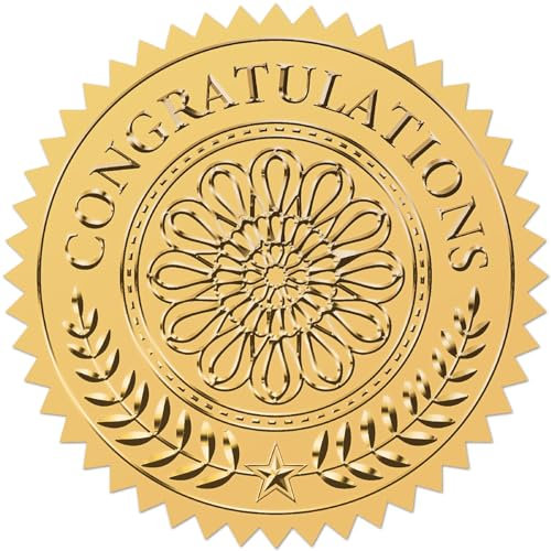 craspire Blumen-Herzlichen Glückwunsch, Goldfolien-Geprägte Aufkleber, 2 Selbstklebende Umschläge, Siegel, Runde Etiketten Für Auszeichnungen, Hochzeitseinladungen, Abschlussfeiern