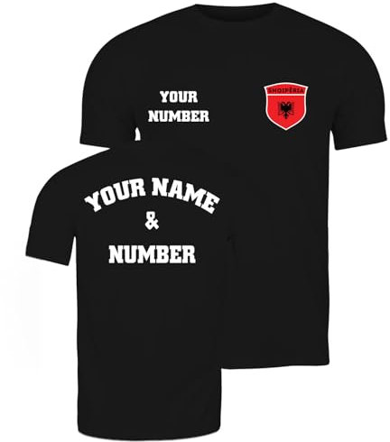 lepni.me Personalisiertes Herren-Fußballtrikot Albanien T-Shirt | Name und Nummer | Albanische Flagge, Abzeichen | Fußball-Europameisterschaft 2024 (S Schwarz Mehrfarben)