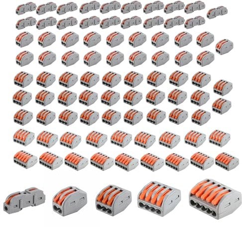 Kabelverbinder, 90 Stück Elektro Leiter Klemme Verbindungsklemmen mit Hebel LT-211, PCT-212, PCT-213, PCT-214, PCT-215, Kabelklemmen Steckklemmen zum Verbinden von Leitungen