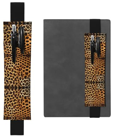 Verstellbarer Stifthalter aus Leder mit Streifen auf Leoparden, Notizbuch, Tagebücher, Kalender, Tablet-Hülle, elastisches Band, Lesezeichen und Stifthalter
