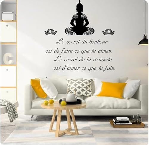 Wandaufkleber mit Buddha-Zitat und Lotusblüte, „Das Geheimnis des Glücks, Erfolg ist, was du liebst“, Wandtattoo für Schlafzimmer und Wohnzimmer, schwarz, 82 cm hoch x 80 cm breit