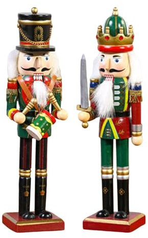 QOTSTEOS 2Pcs Christmas Wooden Nutcracker Soldiers, 30cm Wood Painted Nutcracker Hanging Christmas Decor, Nutcracker for Home Fireplace Festive Traditional Christmas Tree Party Decoration(size:30cm)