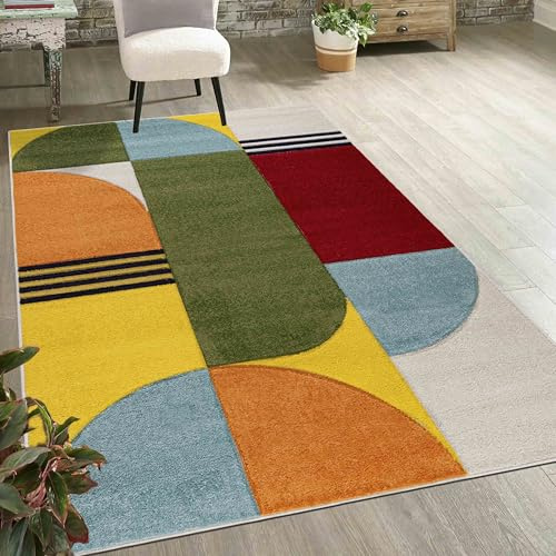 Mazovia Teppich Bunt - Moderner bunter Kurzflor-Teppich mit geometrischem Muster, weich & pflegeleicht, für Wohnzimmer, ÖKO-TEX Zertifiziert - Grün Blau 200 x 300 cm