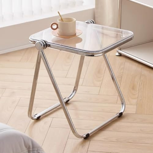 Mesa plegable, acrílico transparente, mesa auxiliar plegable, mesa de sofá, mesa de café, mesa de salón, mesita de noche, moderna para salón, oficina en casa, no requiere montaje