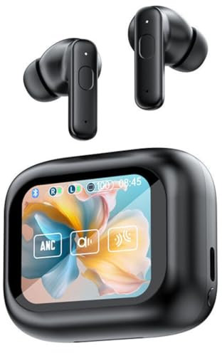Auricolari Bluetooth Pro Wireless con Touch Screen LED, cancellazione attiva del rumore (ANC), ENC per chiamate, bassi migliorati con diaframma in Grafene, Bluetooth 5.4 e 50 ore di batteria
