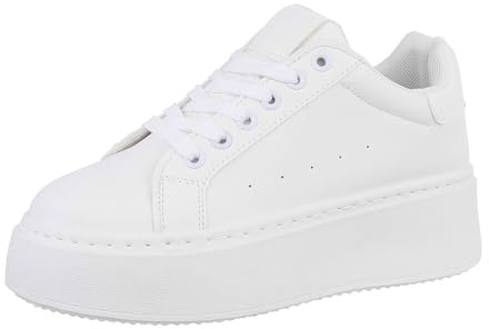 Ital Design Damenschuhe Freizeitschuhe Sneakers Low, LT230-5-, Kunstleder, Weiß, Gr. 38