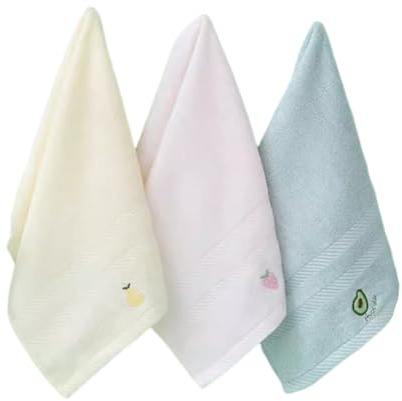 FRCOLOR 3 Stück Waschlappen aus Bambusfaser Weich und Sanft mit Fruchtstickerei Vielseitig für Neugeborene zum Hände und Gesichtswischen