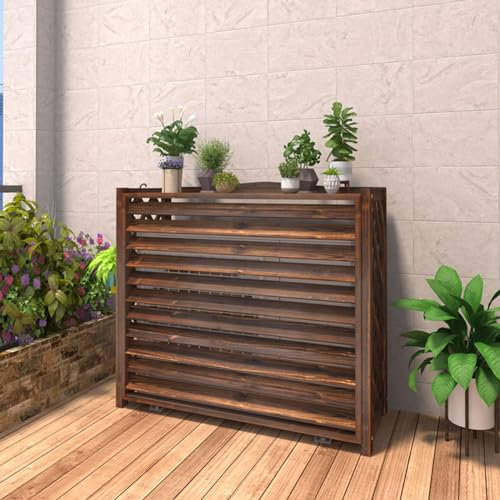Paneles de valla de privacidad de madera para exteriores con cubierta de aire acondicionado, soporte rústico para decoración interior y exterior, 85 x 35 x 75 cm