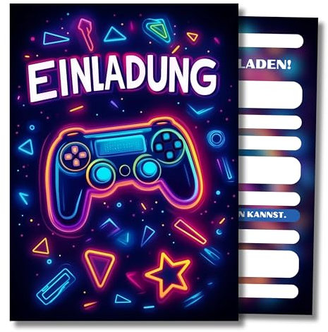 HIDEBLOOM Gaming Einladungskarten Geburtstag Junge I 12 Stück I DIN A6 (10,5 cm x 14,8 cm) I Geburtstagseinladungen Gamer I Videospiel Party I Kindergeburtstag Game Controller