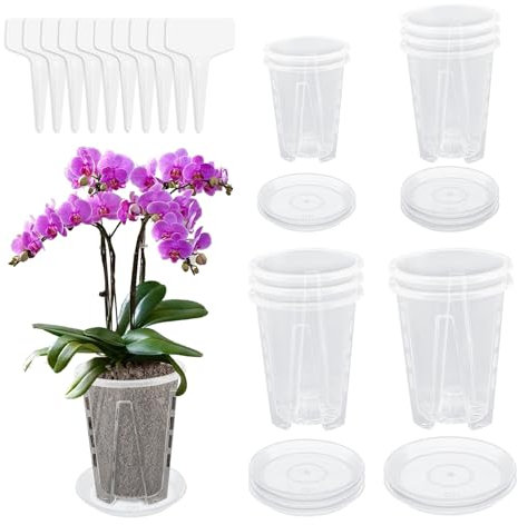 BOJVESH 10 Pcs Clear Orchid Pots, Plastic Plant Pot with Holes and Saucers, Breathable Visual Seed Pot for Orchid Repotting Kit, Nursery Flower Pots for Garden Balcony Indoor Outdoor(4 Size)