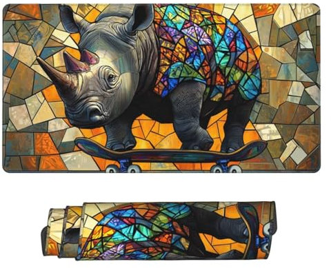 Mouse Pad, Gaming Mouse Mat Rhinoceros Desk Mat Large, XXL Mousepad 31.5x15.7x0.12 inch, Non-Slip Rubber Base Mouse Mat, Optimised for Gaming Sensors, Extended Mouse Pad for Gaming, Office, Home C1107