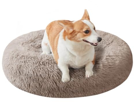 Nisrada Hundebett für kleine, mittelgroße und große Hunde, 80cm, waschbar, rund, gemütlich, weich, Haustierbett für Welpen und Kätzchen, mit Rutschfester Unterseite