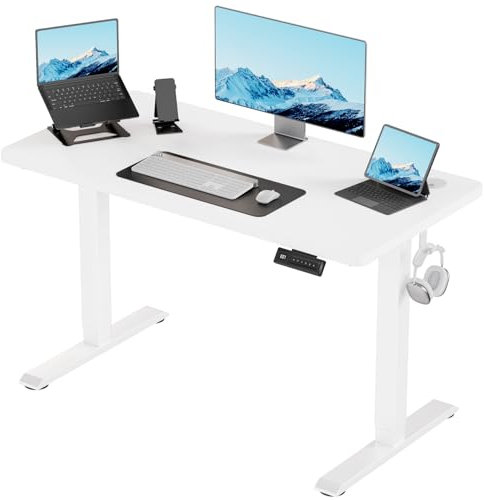 JUMMICO Höhenverstellbarer Schreibtisch KOMPLETTE TISCHPLATTE Elektrischer Schreibtisch Höhenverstellbar mit Memory-Funktion Steh-Sitz Tisch Computertisch 120 x 60 cm Weiß