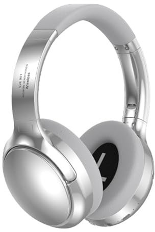 Jenngaoo Noise Cancelling Headphones, Wireless Over Ear Headset Active Noise Cancellation Headphones HiFi Stereo Sound Universal Earphone for Travel Home Office (Silver)