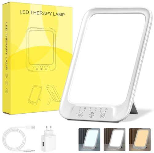 NIKYJM Tageslichtlampe 25000 Lux, Lichttherapielampe mit 3 Farbtemperaturen, 10 Helligkeitsstufen und 6 Timer, UV-freie LED Lichttherapielampe Tageslicht, Weiß