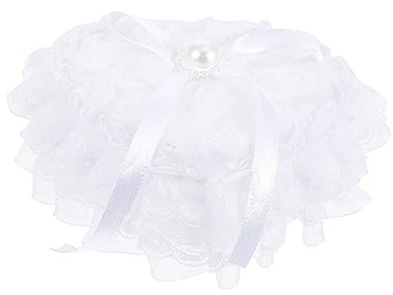 Ciieeo Herzförmiges Ringkissen für Hochzeit mit Spitze Weiß Romantisch für Verlobungszeremonie und Valentinstag