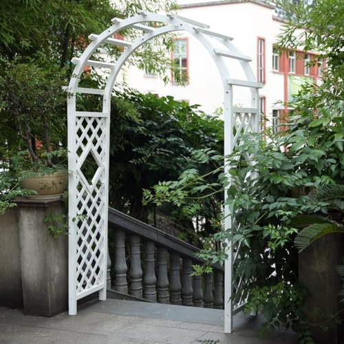 AJTXCSFOQL Rosenbogen Holz, Weiß Gartenbogen für Kletterpflanzen Jasmin Cucumbers, Torbogen Spalier, Rankhilfe Rankgitter Rankbogen wetterfest, Garten Hochzeit Party Pergola(120x210x50cm)