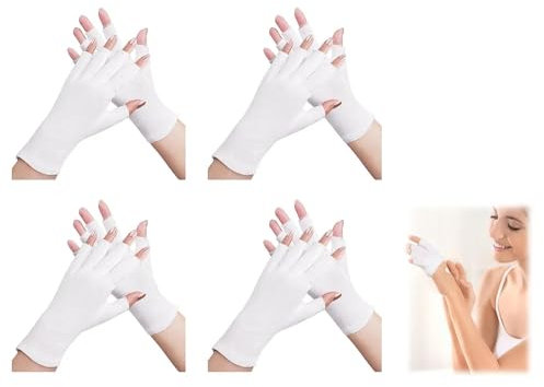 Guantes de algodón de medio dedo, 4 pares de guantes blancos hidratantes para eccema, guantes de tratamiento de spa para dormir, tratamiento de la piel, reparación de manos ásperas, agrietadas y secas