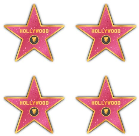 Aufkleber: 75 mm, 4 Stück - Sticker Set Stern Motiv Hollywood Vinyl Aufkleber 75 mm 4er Pack Reise Souvenir Deko