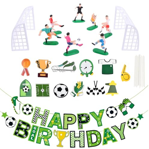 23 Stück Tortendeko Fussball, Fußball Geburtstagstorte Topper, Fußball Kuchen Deko für Junge Kinder, Kinder Fußball Kuchen Dekoration für Junge Geburtstag Fußball Party