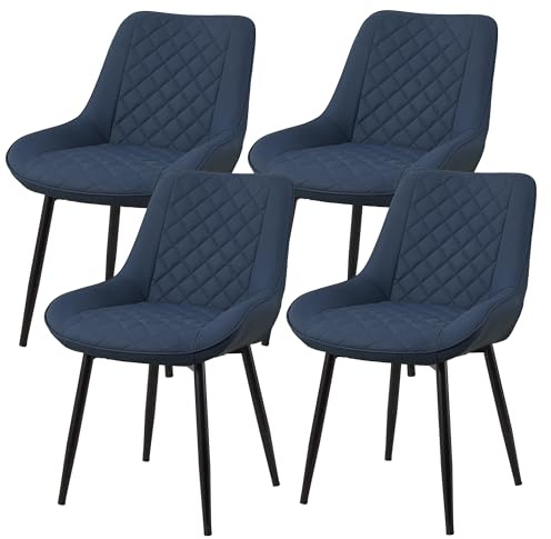 Esszimmerstuhl 4er Set, Polsterstühle mit dicker Sitzpolsterung&stabiler X-förmiger Metallbasis,Küchenstuhl mit Ergonomischer Rückenlehne, wasserdichtes Kunstleder,bis 130 kg, Dining Chair, Blau