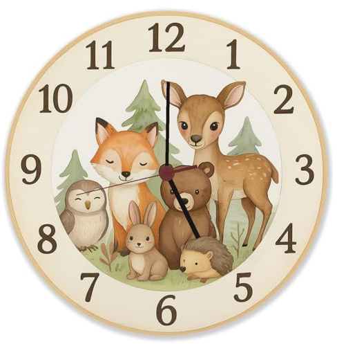 speecheese Waldtiere Aquarellstil Wanduhr aus Alu für Tierliebhaber Lustige Tier-Dekouhr für Naturfans