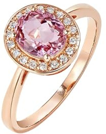 Verlobungsring Damen Fein Trauringe mit Stein 18 Karat Roségold mit 4 Krappen, Runder Turmalin 0,8 CT und Diamant Größe 49 (15.6) Massiv, Nicht Plattiert Beliebt für Schwester Danksagung Schmuck