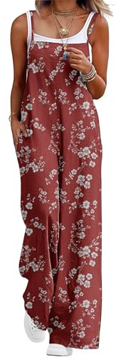 QIXING Dungarees for Women UK Summer Boho Casual Loose Wide Leg Jumpsuits Sleeveless Ladies Playsuits with Pockets