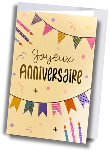 Générique Carte Joyeux Anniversaire avec Enveloppe, Décoration Festive Colorée, Bougies et Guirlandes