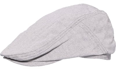 bugatti Herren Flatcap Fischgrät | leichte Sommer Schirmmütze | Baumwolle Leinen Silver