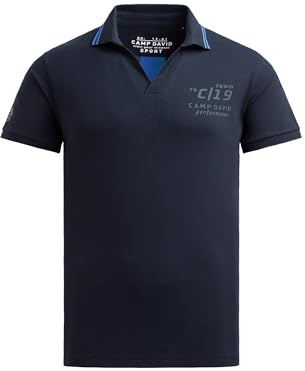 Camp David Herren Pikee-Polo mit V-Neck und Rückeneinsatz