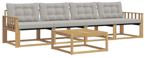 vidaXL Outdoor-Sofagarnitur 5 pcs Weiß und Hellgrau 79 x 79 x 37 cm, Garten, modernes Outdoor-Sofa, Lounge-Set für die Terrasse, stylisches Möbel, bequemes Sitzen