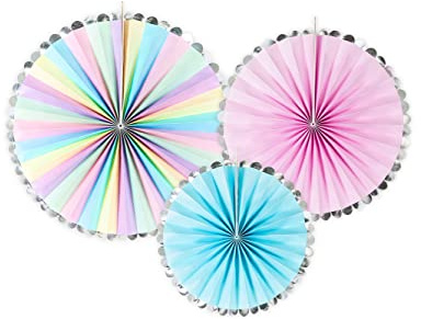 Papier Rosetten Deko 21-30cm 3er Set Dekofächer Papierfächer Blumen hängend Kindergeburtstag Deko