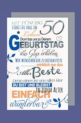 50 Geburtstag Karte Grußkarte Aller Beste Foliendruck 16x11cm