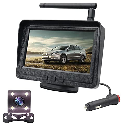 OBEST Wireless Reversing Camera, Monitor Kit 4.3 Front Rear View Camera Backup Camera Waterproof Adjustable Easy Installation for Cars, Trucks, Pickups, Bus, Van