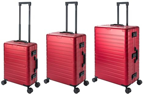 Travelhouse Koffer Oslo · 3-teiliges Set · Komplett aus Aluminium · Hartschalen Gepäck · TSA · Reisegepäck Reisetrolley Trolley Reisekoffer · Vol. S-44L · M-72L ·L-102L· Rot