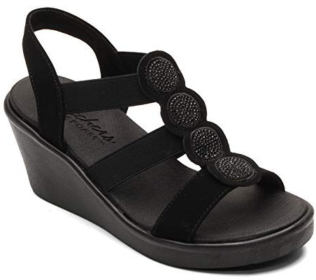 Skechers Women's Wedge Sandal, Black, 6 UK