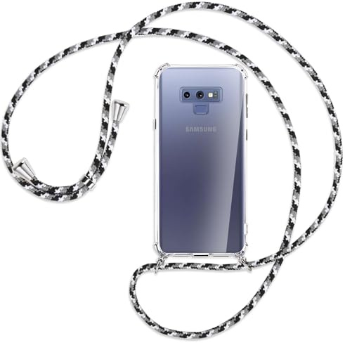 mtb more energy Handykette kompatibel mit Samsung Galaxy Note 9 (SM-N960, 6.4'') - Camouflage weiß - Befestigung unten - Smartphone Hülle zum Umhängen - Anti Shock Full TPU Case