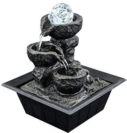 GEEZY Indoor Water Fountain - Crystal Ball Design Water Feature with LED Lights - Mains Powered & Self-Contained, Table Top, Relaxing & Tranquil - Perfect for Home, Living Room, Office Decor