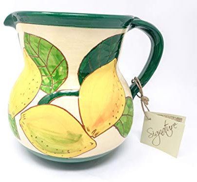 Verano Spanish Ceramics Signature Hand Painted Lemons Decorative Flower Vase Serving Jug Pourer - Large 19cm 1.5L