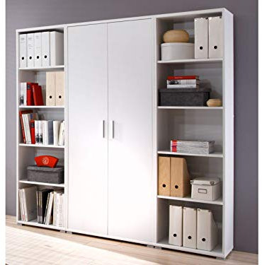 möbelando Regalwand Aktenschrank Büroschrank Schrankwand Büromöbel Regal Clermont I Weiß