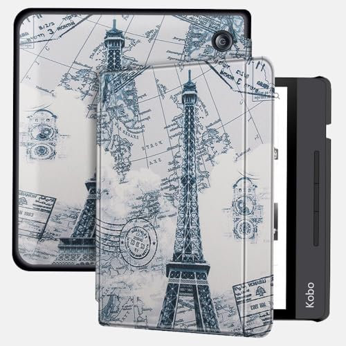 Lunso - Housse de protection anti-glisse - Convient pour Kobo Libra H20 (7 pouce) - Tour Eiffel
